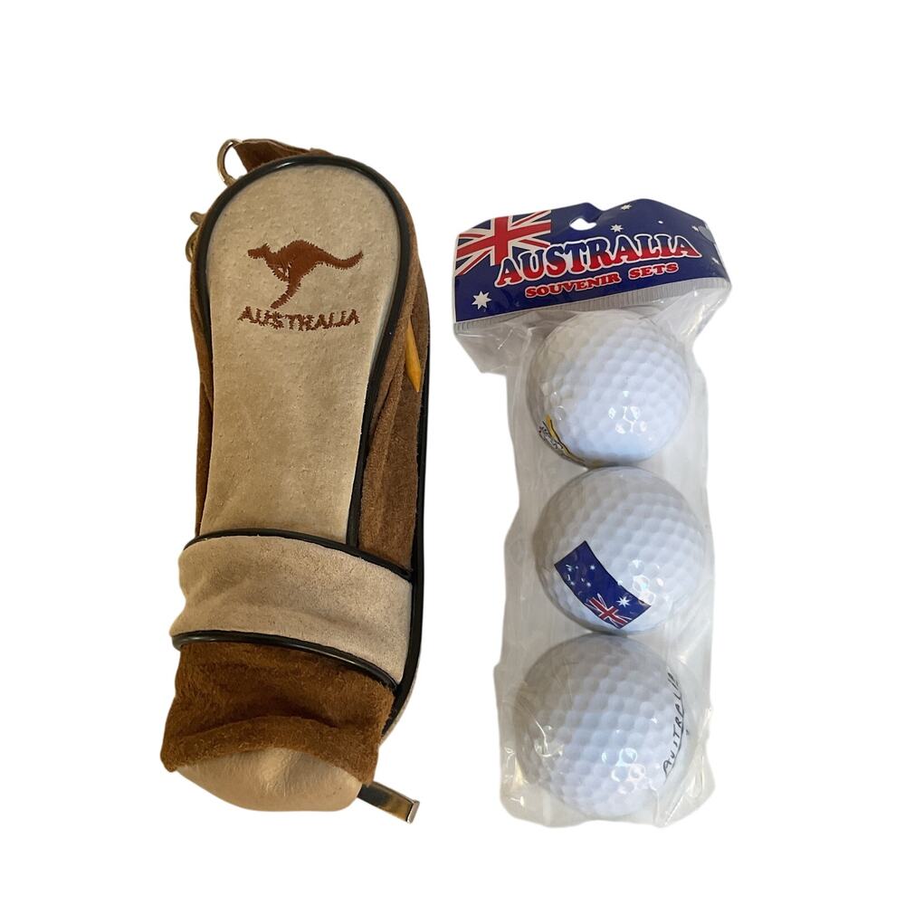 Australia Souvenir Golf Bag Ball Holder Case w/ 3 Golf Balls Kangaroo Vintage